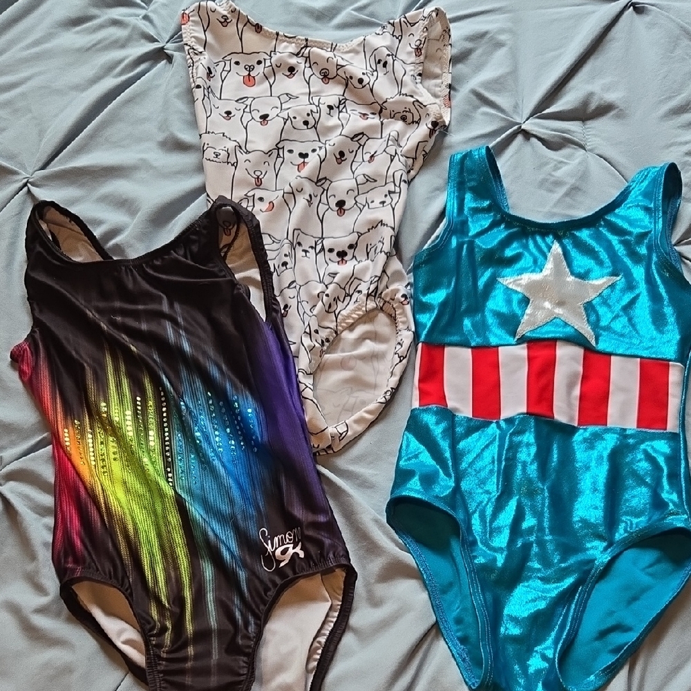 Girls' Rainbow Stripe Black Leotard - (Black)